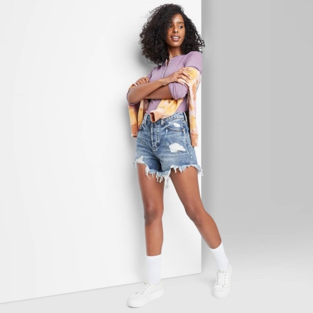 Wild Fable High Rise Frayed Jean Shorts
